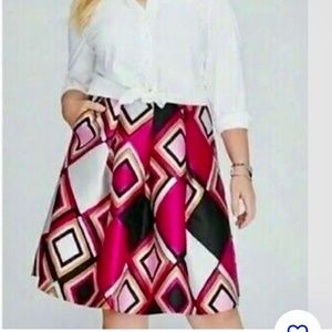 Lane Bryant women's fuchsia geometric diamond print skirt NWT size 26